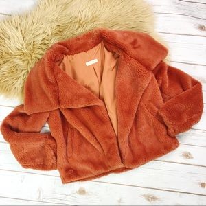 burnt orange fuzzy jacket